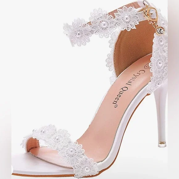 NWT White lace Ankle Strap High Heel - Picture 2 of 7